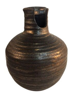 Rustic Ceramic Weed Vase With Metallic Glaze Finish 7.5” Tall Unique Design MCM